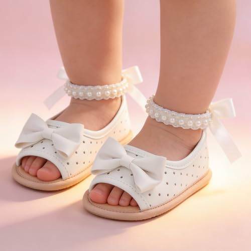 Image of HsdsBebe Baby Girls Sandals Bohemia Flower Bow Soft Sole Toddler First Walkers Beach Summer Shoes