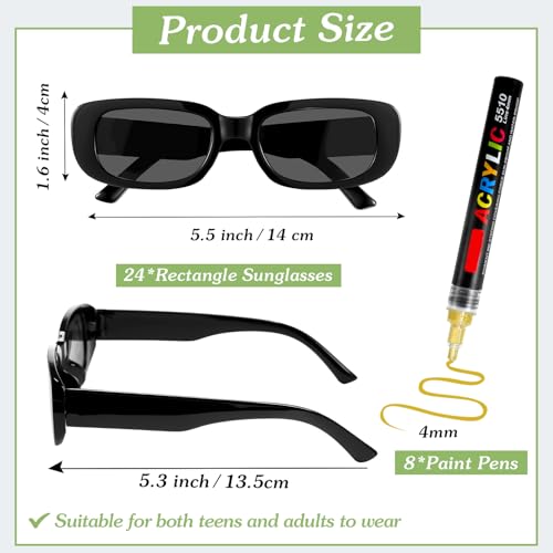 Image of Flutesan Personalized Rectangle Sunglasses with Marker Pens for Adult DIY Custom Birthday Wedding
