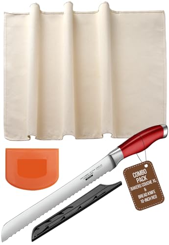 Orblue Bakers Couche XL & Bread Knife 10-inch Red