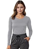NY Threads Womens Under Scrub Slim Fit Long Sleeve T-Shirt Underscrub Comfort Tee, Medium, Light Grey