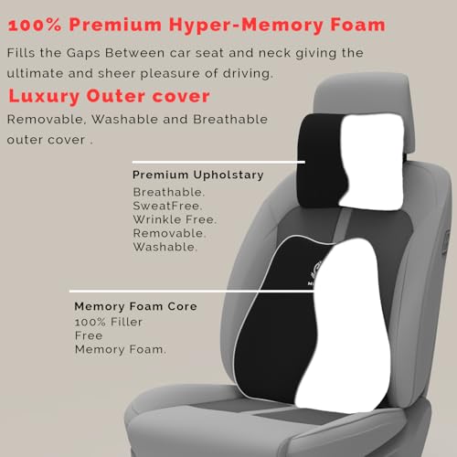 Image of MRRON Series Memory Foam Neck Rest & Extra Lumbar, Relief Pillow, 100% Soft Memory Foam Pillow, Adjustable Strap, Cervical Support for Car Seat. (Black, Slim Backrest)