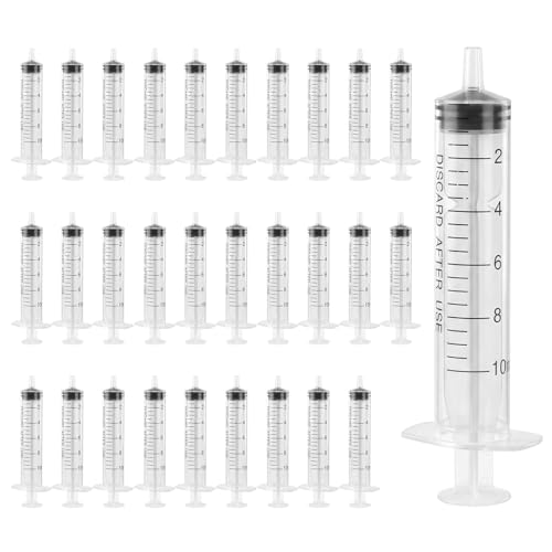 FICOFISE Kunststoff Spritze 10ml 30 Stück Kunststoffspritze sterile Verpackung mit Messung für wissenschaftliche Labore Dispensieren Messen von Flüssigkeiten Tierfütterung Pflanzenbewässerung