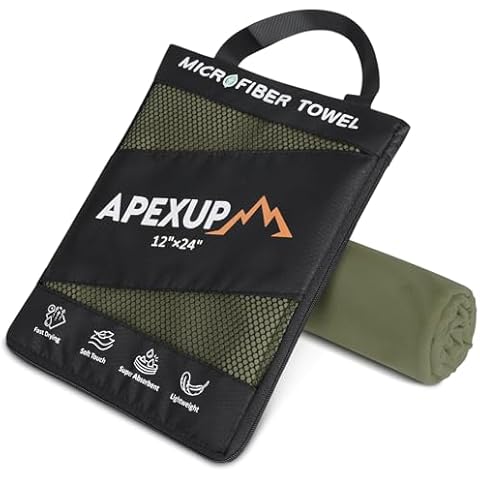 APEXUP Microfiber Travel Towel, Ultra Absorbent Quick Dry Towels, Lightweight Gym Sports Camping Towel for Workout, Yoga, Beach, Shower, Swimming (24"×12", Army Green) Cover