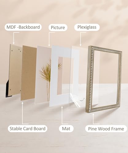 Sumgar 8X10 Picture Frame Boho 5X7 Photo Frame With Mat Farmhouse White Wood Shabby Chic Wall Mounted Display For Birthday Wedding Friend Gifts With Distressed Decorative Pine Beads thumb #7