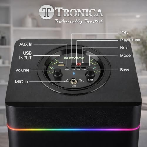 Tronica Boom Box Bluetooth Party Speaker 90W RMS with Dual Mics (Wired & Wireless) | Powerful Bass | USB/FM/AUX Smart TV Compatible | Remote Control | Vivid RGB Lights | Karaoke & Home Theater System 5 41IYy356j1L