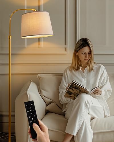 Image of Oneach 62" Gold Floor Lamp for Living Rooms Tall Arc Standing Lamps with Remote Bedrooms Industrial Corner Nursery Girls Kid Vintage Mid-Century Modern Reading Light Office(Bulb Included)