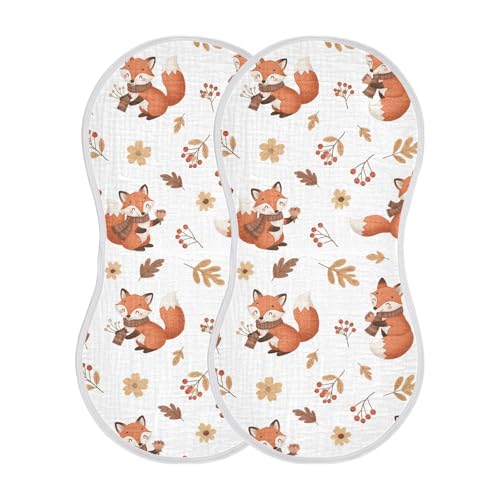 2 Pack Muslin Burp Cloths Squirrel Berries Fall Cotton Baby Burp Cloths Ultra Absorbent Burping Cloth Soft Spit Up Rags for Baby Boys Girls 22