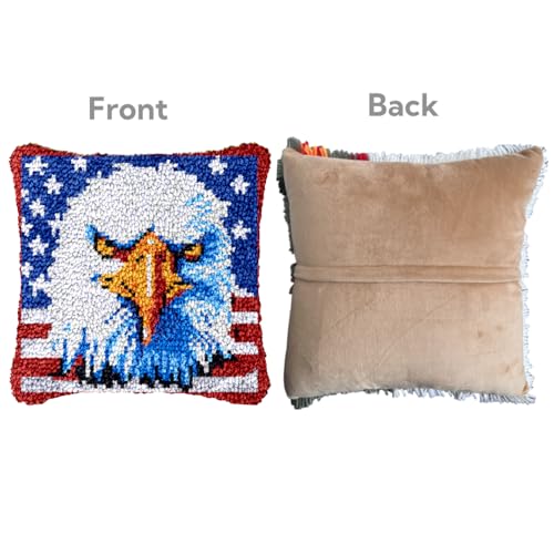 Image of American Flag Eagle Latch Hook Pillow Kit for Adults Throw Pillow Cover with Printed Canvas Crochet Yarn Needle Craft Easy DIY Handmade Cushion for Sofa Decoration 43x43cm(5)