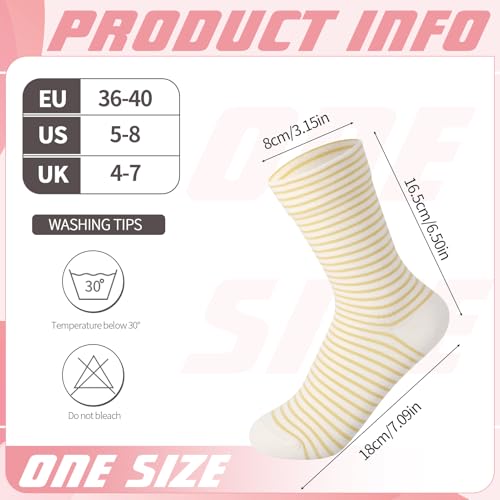 Image of Jspupifip 6 Pairs Womens Strip Crew Socks Cute College Style Ribbed Socks | Combed Cotton, Elastic Ribbed, Retro Stripe, for Work, Commuting, Shopping, Dating, Birthday, Sports, Home, Office