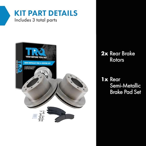 Image of TRQ Rear Brake Pad & Rotor Kit Semi-Metallic Compatible with 2011-2019 Chevrolet Silverado 3500 HD GMC Sierra 3500 HD
