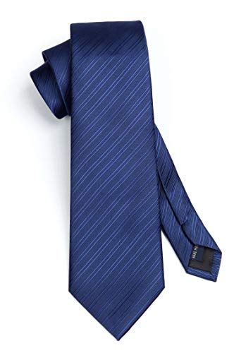 Image of HISDERN Mens Striped Tie and Pocket Square Set Necktie for Men | soft smooth texture, wrinkle-free, neat hand-tied knot, gifting ready, regular 3.4 width, coordinated look, business wedding