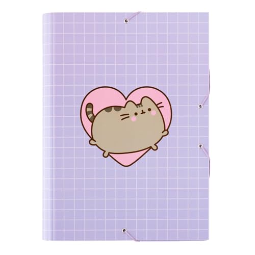 Grupo Erik Pusheen Moments A4 School Folder - Rosa Inbunden Flippmapp för barn med gummiband Skolmaterial Tillbaka till skolan för pojkar och flickor