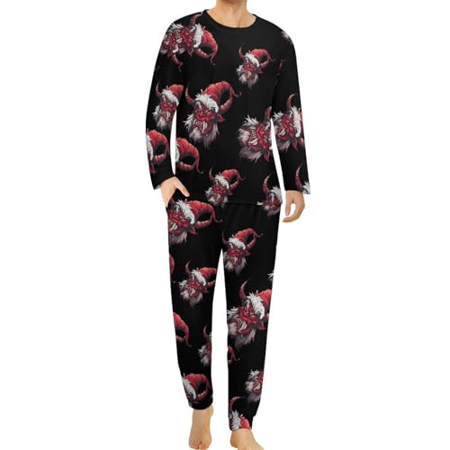 Merry Krampus Men's Pajamas Set Long Sleeve Sleepwear Soft 2 Piece Loung Set Pjs with Pockets