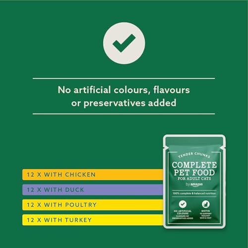by Amazon Grain-Free Complete Balanced Wet Food for Adult Cats, Meat Selection in Jelly, 4.8 kg (48 pouches of 100g) - Image 5