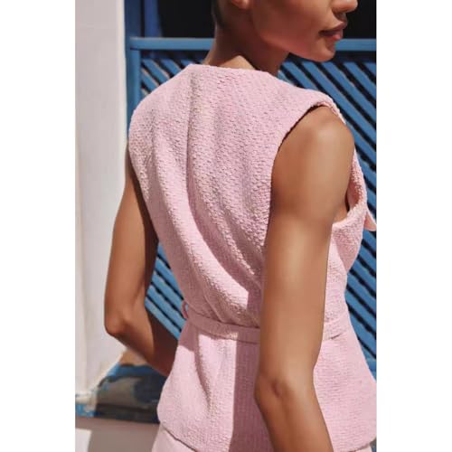 Women's vest with belt, women's fashionable office vest, retro sleeveless front buckle3