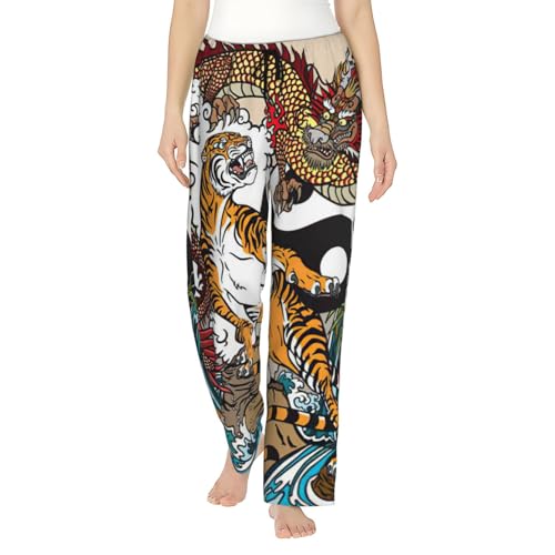 Pantalon de pyjama doux avec poches et motifs imprimés dragon tigre