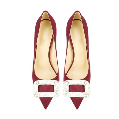 Image of Women's Pointed Toe Shallow Mouth Sexy Square Buckle Rhinestones 10cm Stiletto Heels Slip-on Wedding Party Banquet Big Size Shoes
