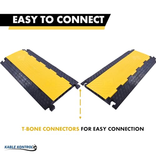 Image of Kable Kontrol Atlas Cable Protector Wire Ramp - 5 Channel Bulk Wholesale Pallet - 20 Pcs - 35 inch Long Black & Yellow - 24000 Lbs Load Capacity - Rubber Speed Bump Wire Protector Cord Cover - CP9975
