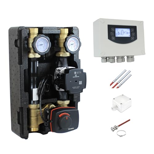 ENVIRON- Set Pumpengruppe DN25 + Witterungsgeführter Heizkreisregler Clima600 | UPM3 Umwälzpumpe | Heizkreis mit Drei-Wege-Mischer und Stellmotor Mischer