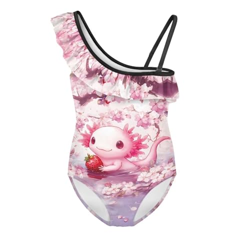 Girls One Piece Swimsuits Halter One Shoulder Ruffle Kids Bathing Suit Summer Quick Dry Beach Swimwear 3-14 Years