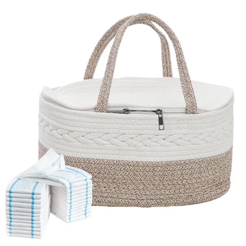 Cesta de ratán – Bolsa de ratán de gran capacidad, versátil para clasificar pañales para bebé, bolsa de almacenamiento de viaje | Bolsa tejida para viajes al aire libre, coche, baño, mesita de noche
