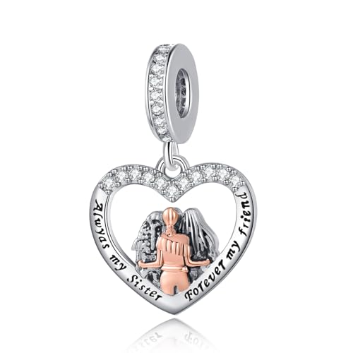 TCHYUN Sisters Love Heart Dangle Charm Cubic Zirconia Bead for Pandora Bracelet Women Gift