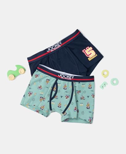 Image of Jockey UB03 Boys Super Combed Cotton Elastane Printed Trunk (Pack of 2)