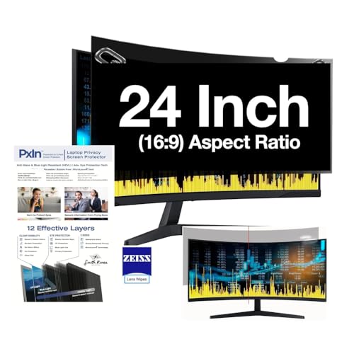 Image of PxIn 24 Inch (16:9) Curved Monitor Privacy Screen Filter - NO Eye Strain | Anti-Blue Light + Anti-Glare | No Dry Eyes | Privacy Screen Protector