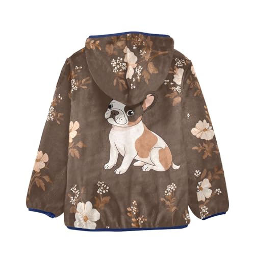 Cartoon Dog and Flower Girls Fleece Jacket Girls Fall Jacket Girls Zip Up Hoodie Girls Sherpa Jacket 2-10T2