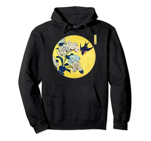 Famous Vintage Japanese Woodblock Art: Hydrangea and Swallow Pullover Hoodie