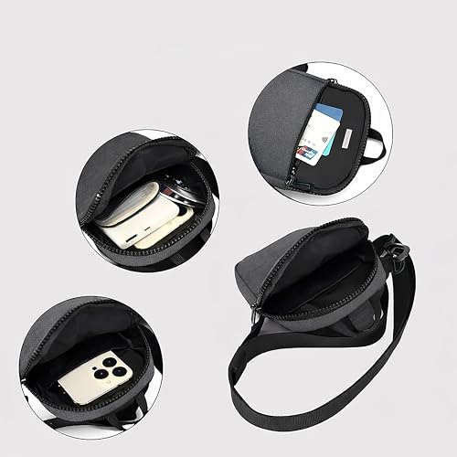 Image of WILDHORN Mini Sling Bag for Men & Women | Anti-Theft Crossbody Sling Bag | Small Chest Bag & Fanny Pack for Travel, Running, Hiking & Sports (Black & Dark Grey)