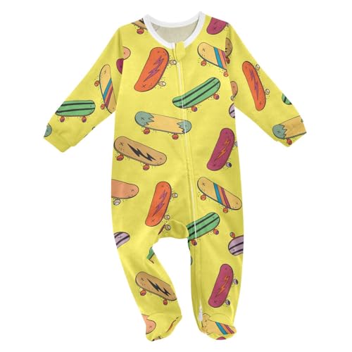 Image of Dussdil Cute Skateboard Baby One-Piece Footies Newborn Rompers Pajamas Cotton Footed Pjs for Sleep Play Boys Girls