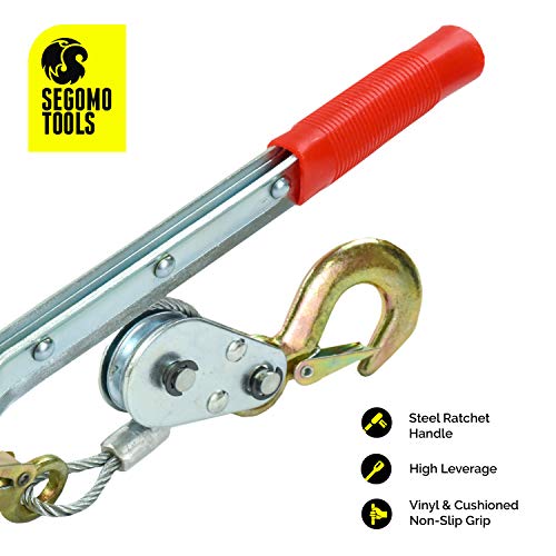 Segomo Tools 2 Ton Heavy Duty 3 Hook Steel Cable Dual Gear Power