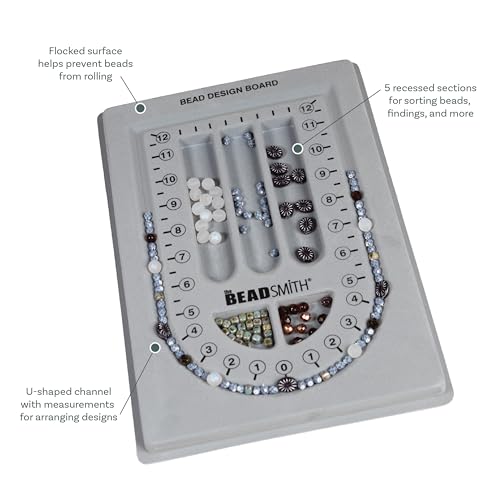 Image of The Beadsmith Bead Board, Grey Flocked | 28 inch U-Shaped Channel, 8.5 x 12 inches, Design Boards for Creating Bracelets, Necklaces and More