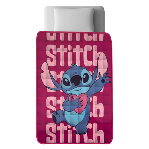 CARTOON Trapunta invernale per bambini Stitch Disney 160x250 cm piumone letto singolo coperta trapuntata morbida e calda in 100% Microfibra Poliestere 350 gsm