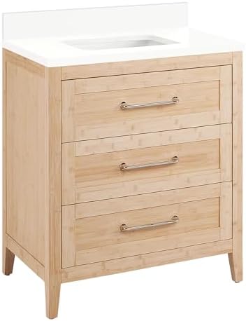 Signature Hardware 955154-30-RUMB-0 Arrietty 30" Freestanding Bamboo Single Basin Vanity Set with Cabinet, Vanity Top, and Rectangular Undermount Sink - No Faucet Holes - Natural Bamboo/Arctic