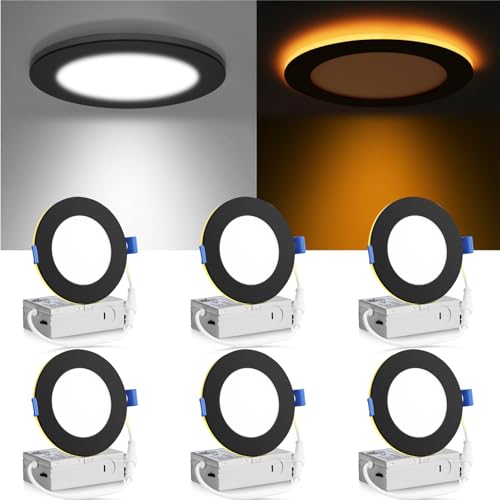 Meconard 6 Pack 4 Inch 5CCT LED Recessed Lighting with Night Light, Black
