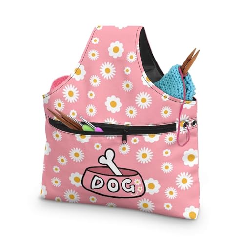 Image of Daisy Yarn Bags for Knitting Yarn Storage Bag Organizer Dog Crochet Organizers and Storage Yarn Storage Bag for Crocheting for Women Gifts Knitting Tote Bag Large