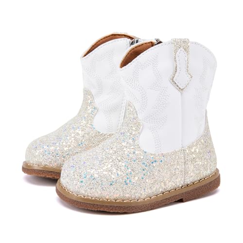 BMCiTYBM Baby Cowboy Cowgirl Boots Infant Western Shoes Boys Girls Round Toe Boots All Seasons 6-24 Months