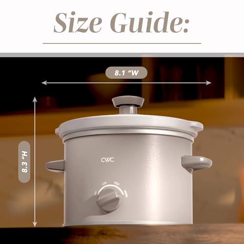 Image of COOK WITH COLOR 2QT Mini Electric Round Slow Cooker - Adjustable Settings, Removable Stoneware Pot, Tempered Glass Lid, Dishwasher Safe, Cool-Touch Side Handles, Sand