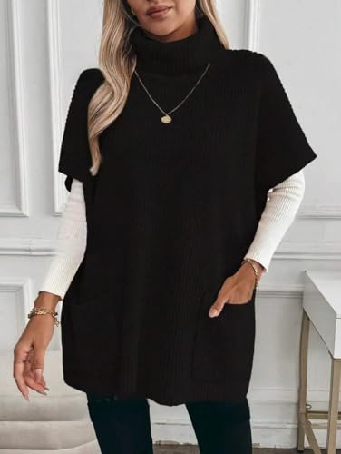 ZAFUL Women's Oversized Turtleneck Sweater Dress Short Batwing Sleeve Knitwear with Pockets Trendy Fall Sweaters 20252