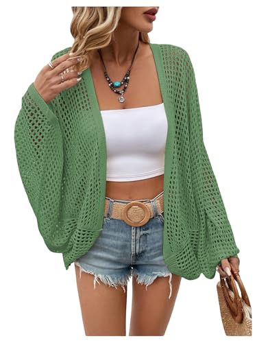 Image of Verdusa Women's Oversized Summer Cardigan Lightweight Sweater Crochet Knit Beach Cover Up Spring Vacation Outfits