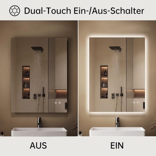 OUMUSU Badspiegel mit Beleuchtung 60x80cm Badezimmerspiegel mit Beleuchtung – Ansicht 4