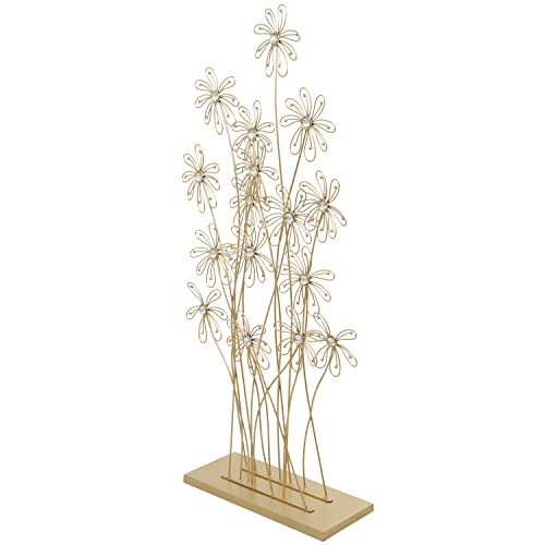 Escultura decorativa floral metálica alta de 40 in dorada miniatura 7