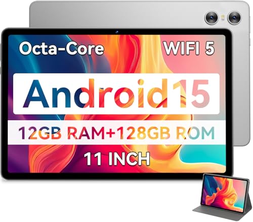 SVITOO Android Tablet, 11 inch Android 15 Tablet 2025, Octa-Core, 12GB RAM 128GB Storage 1TB Expandable, 13MP Dual Cameras 5MP Front, 8000mAh, GPS, Dual Speakers, Face Unlock, WiFi 5 BT5.0 - Gray