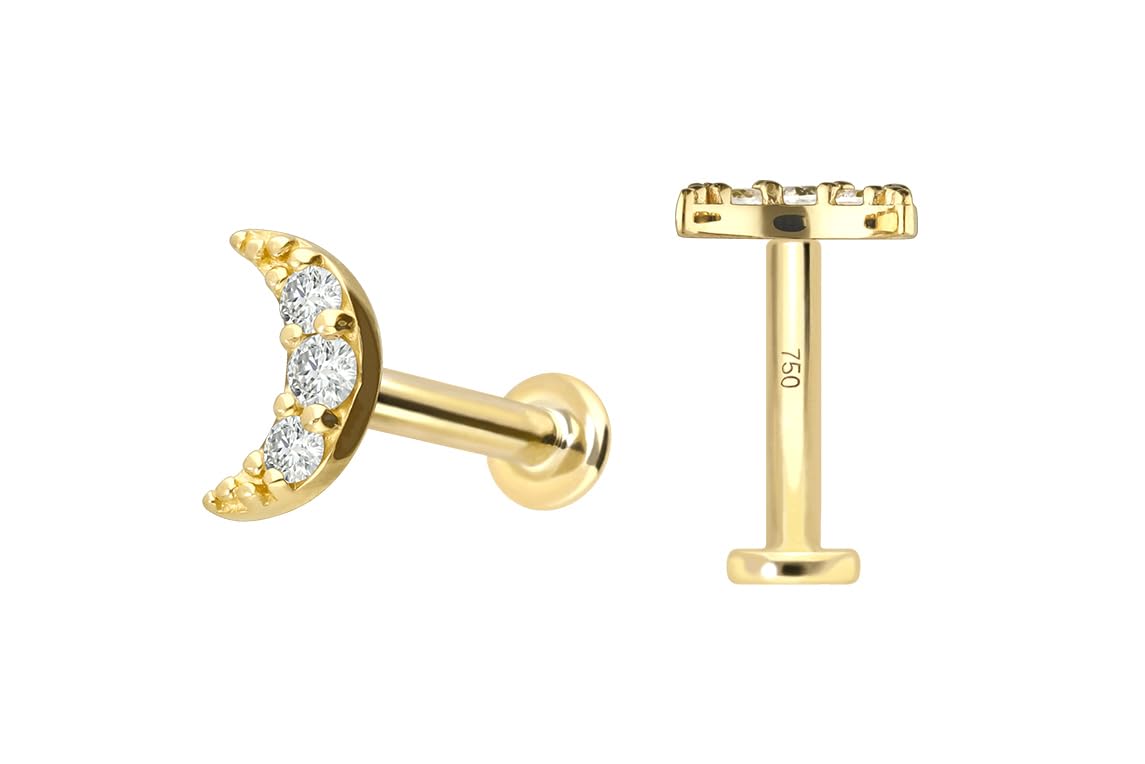 PIERCINGLINE Piercing Stecker 18 Gold Labret mit Innengewinde DIAMANT-MOND 750er Gold - Goldfarben