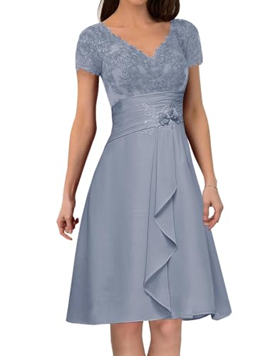 ISABUFEI Mother of The Bride Dresses for Wedding Short Sleeve Lace Chiffon Appliques Formal Dress Mother of The Groom Dresses4