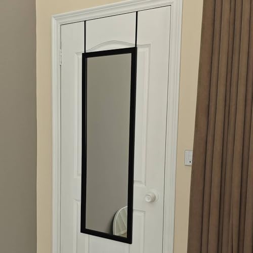 Image of whitebeach Full Body Length Door Hanging Wall Mounted Mirror with 2 Metal Hangers for Bedroom Living Room Bathroom(Black, 48 * 16 inch)