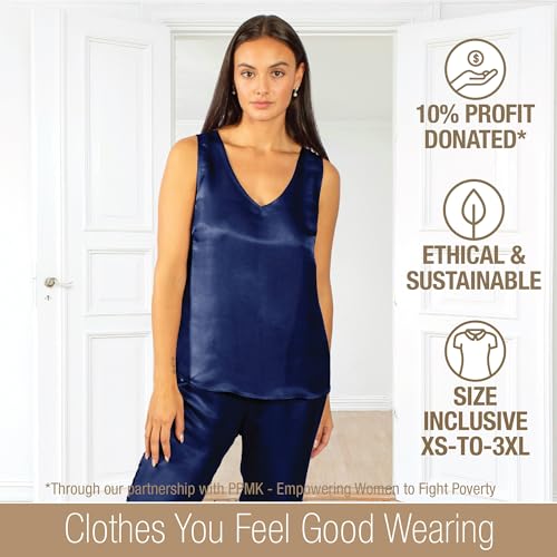 Luxury Artisan Silk Pajamas For Women Tank Pants Set, Pure Mulberry Silk 27Momme - Image 4