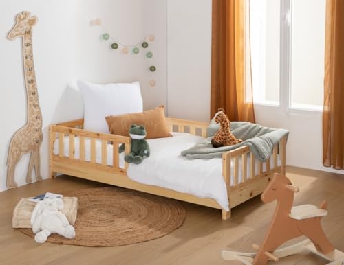 WEB2O Lit barrières pour Enfant en Bois Naturel 80x160 cm Montessori